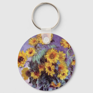 Bouquet of Sunflowers by Claude Monet, Vintage Art Key Ring