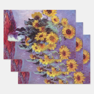 Bouquet of Sunflowers by Claude Monet, Vintage Art Wrapping Paper Sheet