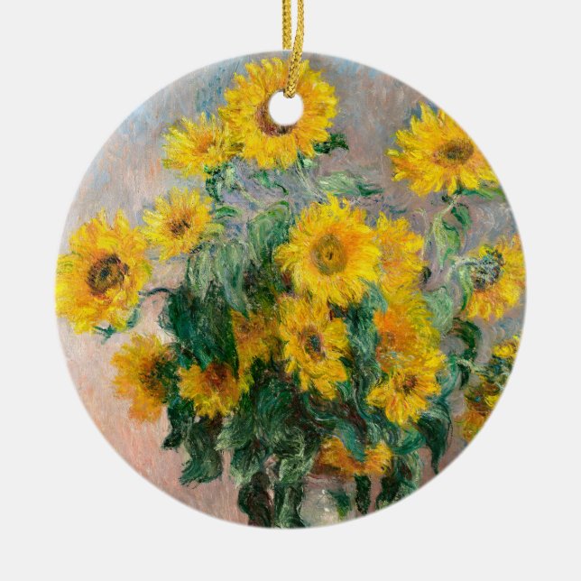 Bouquet of Sunflowers by Monet Impressionist Ceramic Tree Decoration (Front)