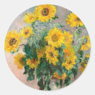 Bouquet of Sunflowers by Monet Impressionist Classic Round Sticker