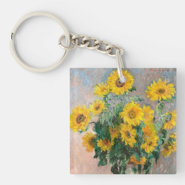 Bouquet of Sunflowers by Monet Impressionist Key Ring (Front)