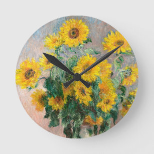 Bouquet of Sunflowers by Monet Impressionist Round Clock