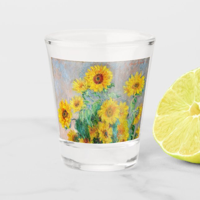 Bouquet of Sunflowers Claude Monet     Shot Glass (Front)