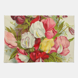 Bouquet of sweet pea flowers tea towel