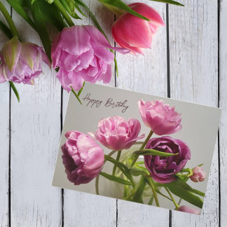 Bouquet of tulips. Happy birthday Invitation