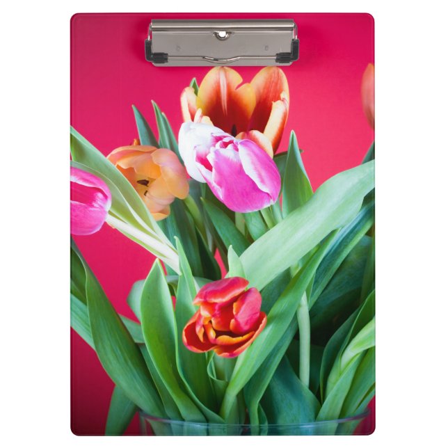 Bouquet of tulips on red clipboard (Front)