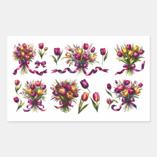 Bouquet of vibrant tulips rectangular sticker