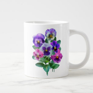 Bouquet of Violets Pansy Flower Large Coffee Mug