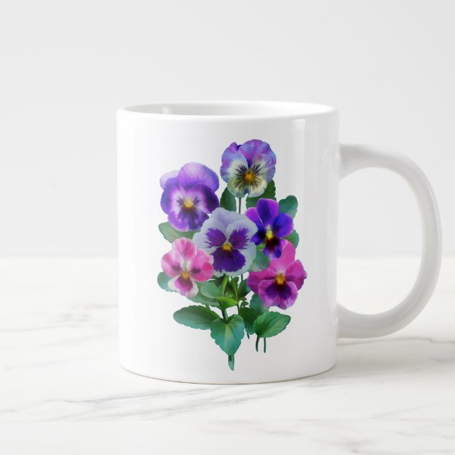 Bouquet of Violets Pansy Flower Large Coffee Mug (Right)