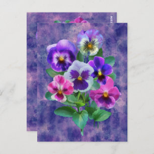 Bouquet of Violets Pansy Flowers THANK YOU Postcard