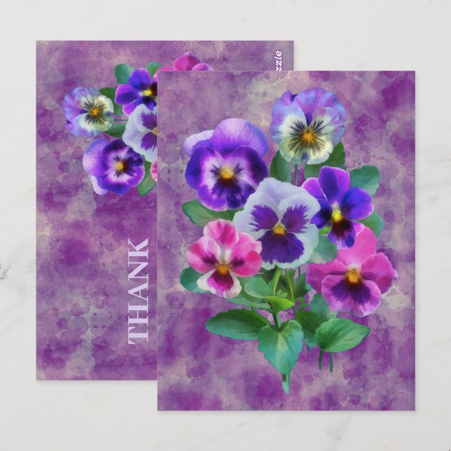 Bouquet of Violets Pansy Flowers THANK YOU Postcard (Front/Back)