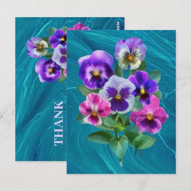 Bouquet of Violets Pansy Flowers THANK YOU Postcard (Front/Back)