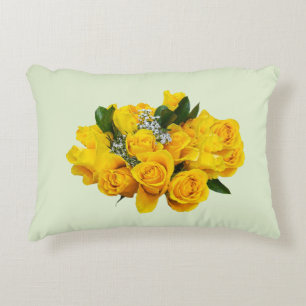 Bouquet of Yellow Roses and Baby’s Breath Decorative Cushion