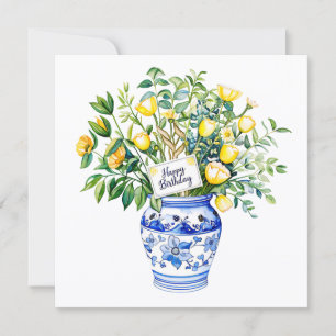 Bouquet of yellow tulips. Birthday Holiday Card