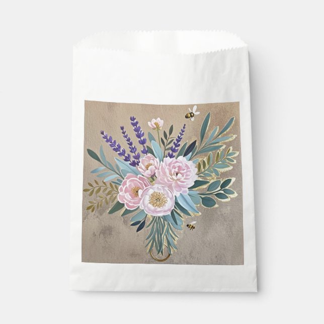 Bouquet peonies lavender flowers Rustic Favour Bags (Front)