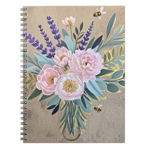 Bouquet peonies lavender flowers Rustic Notebook