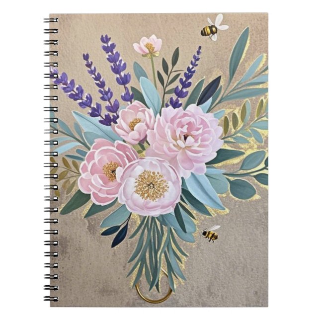 Bouquet peonies lavender flowers Rustic Notebook (Front)