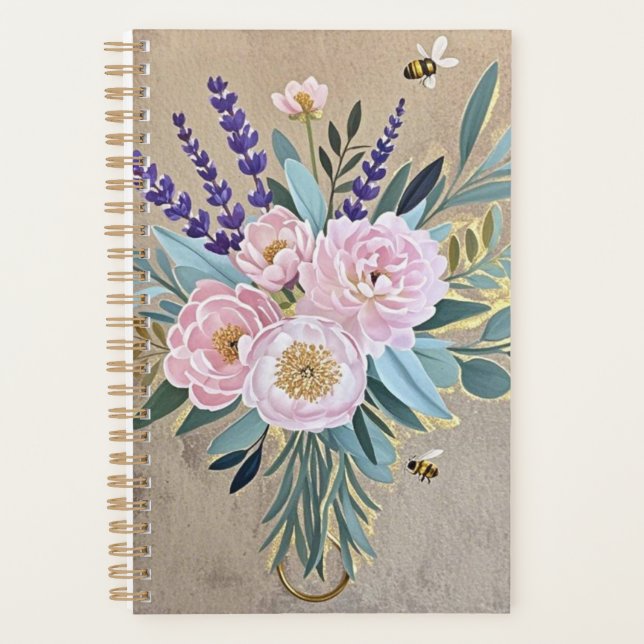 Bouquet peonies lavender flowers Rustic Planner (Front)