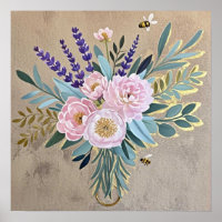 Bouquet peonies lavender flowers Rustic
