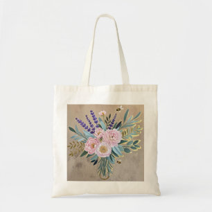 Bouquet peonies lavender flowers Rustic Tote Bag