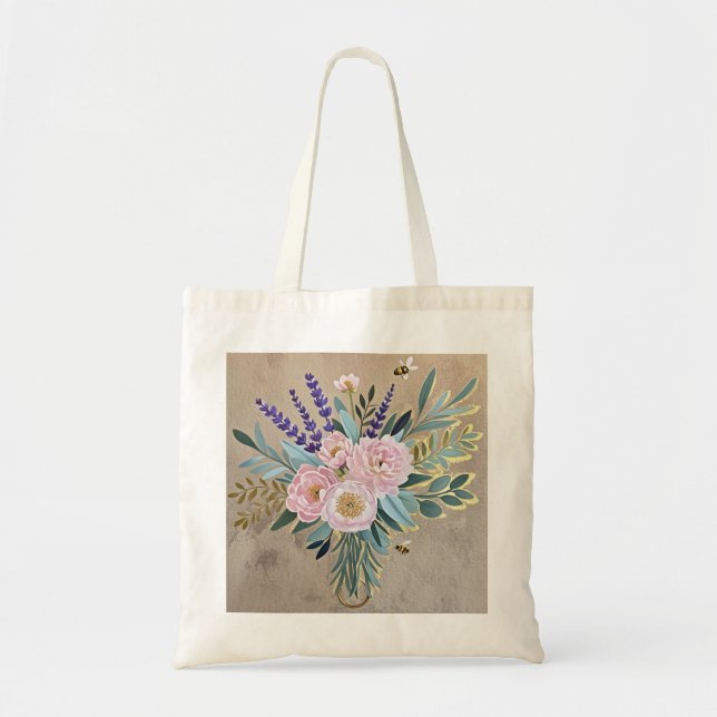 Bouquet peonies lavender flowers Rustic Tote Bag (Front)