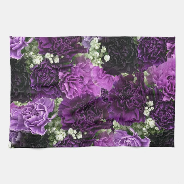 Bouquet Purple Carnations Tea Towel (Horizontal)