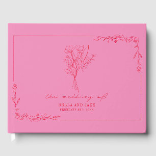 Bouquet Red + Pink Wedding Floral Guest Book