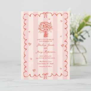 Bouquet Scalloped Pink Stripe Tropical Invitation