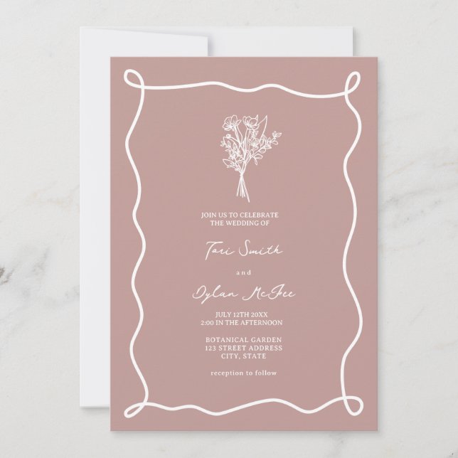 Bouquet Swirl Pink Wedding Invitation (Front)