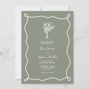 Bouquet Swirl Sage Green Wedding Invitation