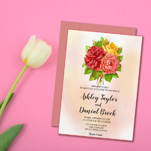 Bouquet watercolor blush pink rose floral Wedding  Invitation