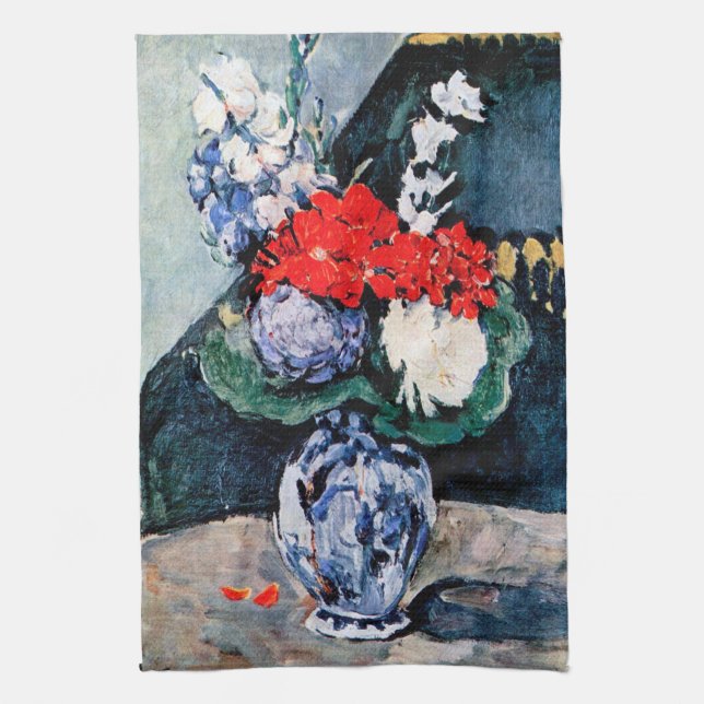 Bouquet with Little Delft, Paul Cezanne Tea Towel (Vertical)