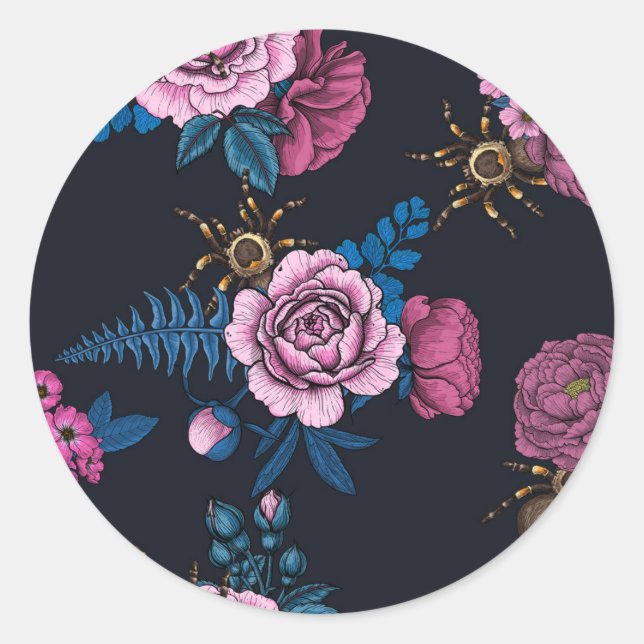 Bouquets and tarantula 2 classic round sticker (Front)