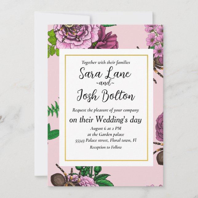 Bouquets and tarantula invitation (Front)