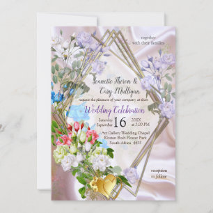 Bouquets of Multi-colour Roses  on Silk textures Invitation