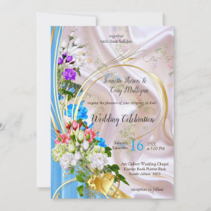 Bouquets of Multi-colour Roses  on Silk textures Invitation
