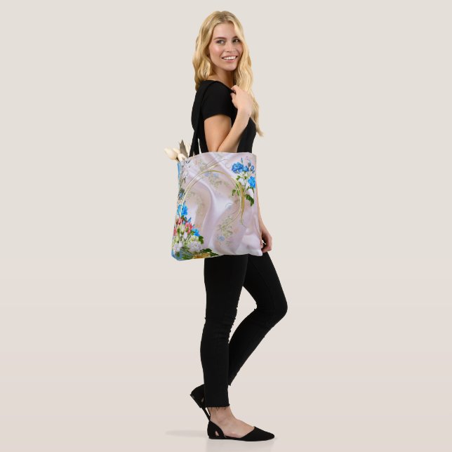 Bouquets of Multi-colour Roses  on Silk textures Tote Bag (On Model)