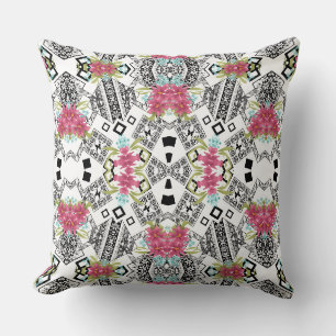 Bouquets of pink flowers flowers on a geometric cushion