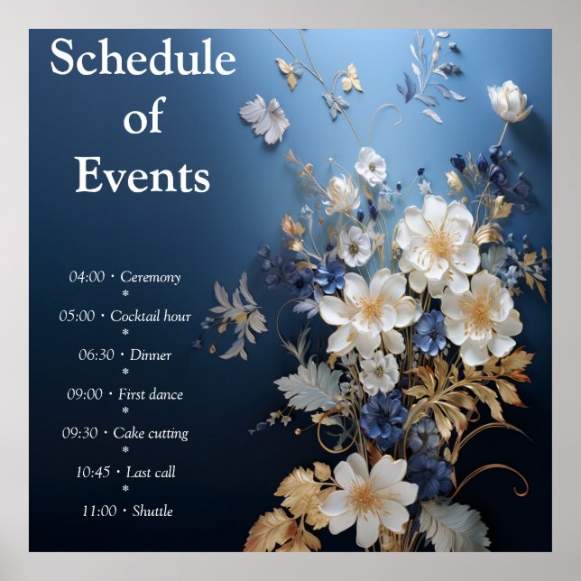 Bouquets of Silky Blue-White and Gold Edges Poster (Front)