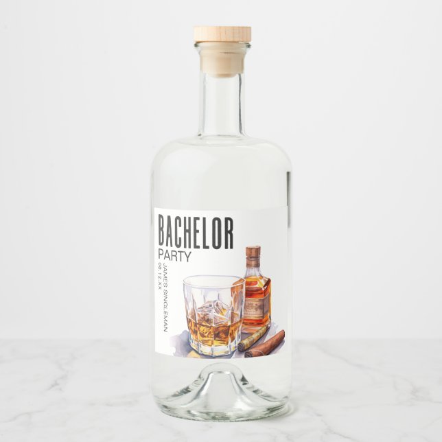 Bourbon and Cigar Bachelor Party Liquor Bottle Label (Front)