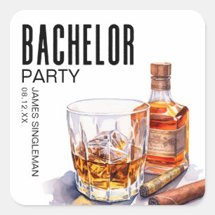 Bourbon and Cigar Bachelor Party Square Sticker