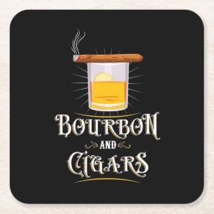 Bourbon And Cigars Square Paper Coaster