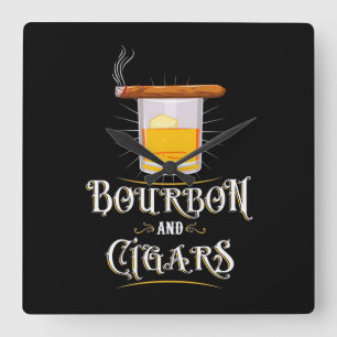 Bourbon And Cigars Square Wall Clock