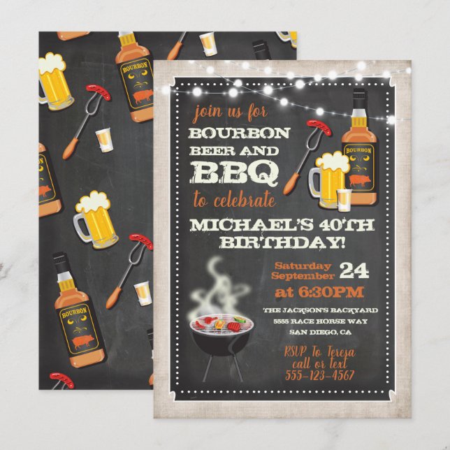 Bourbon Beer & BBQ Party Invitations (Front/Back)