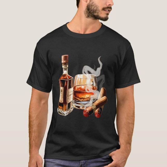 Bourbon Drinking Cigar Drinker Papa Dad Friend T-Shirt (Front)