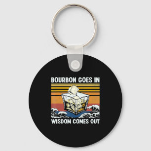 Bourbon Goes In Wisdom Comes Out 1970s Retro Key Ring