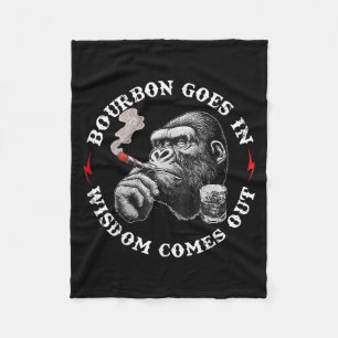 Bourbon Goes In Wisdom Comes Out Monkey Whiskey Lo Fleece Blanket