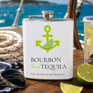 Bourbon Loves Tequila Anchor Lime Margarita Sail Hip Flask