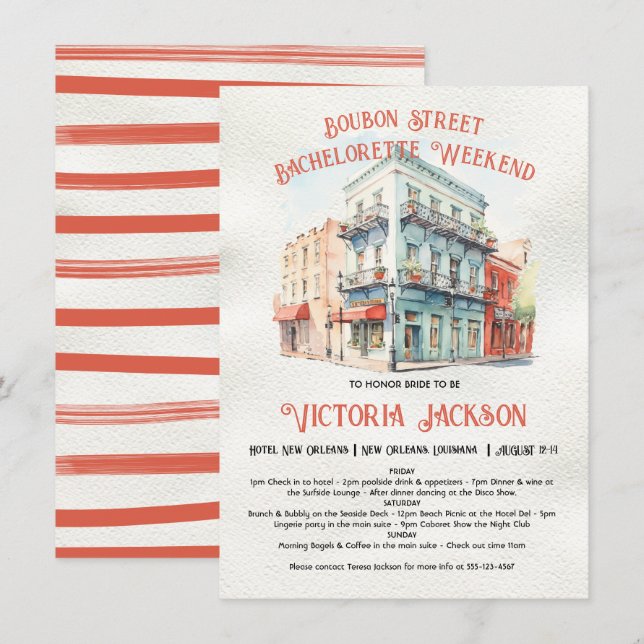 Bourbon Street Bachelorette Weekend Bridal Shower Invitation (Front/Back)