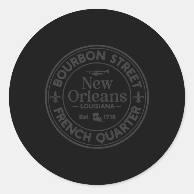 Bourbon Street French Quarter Est 1718 New Orleans Classic Round Sticker (Front)